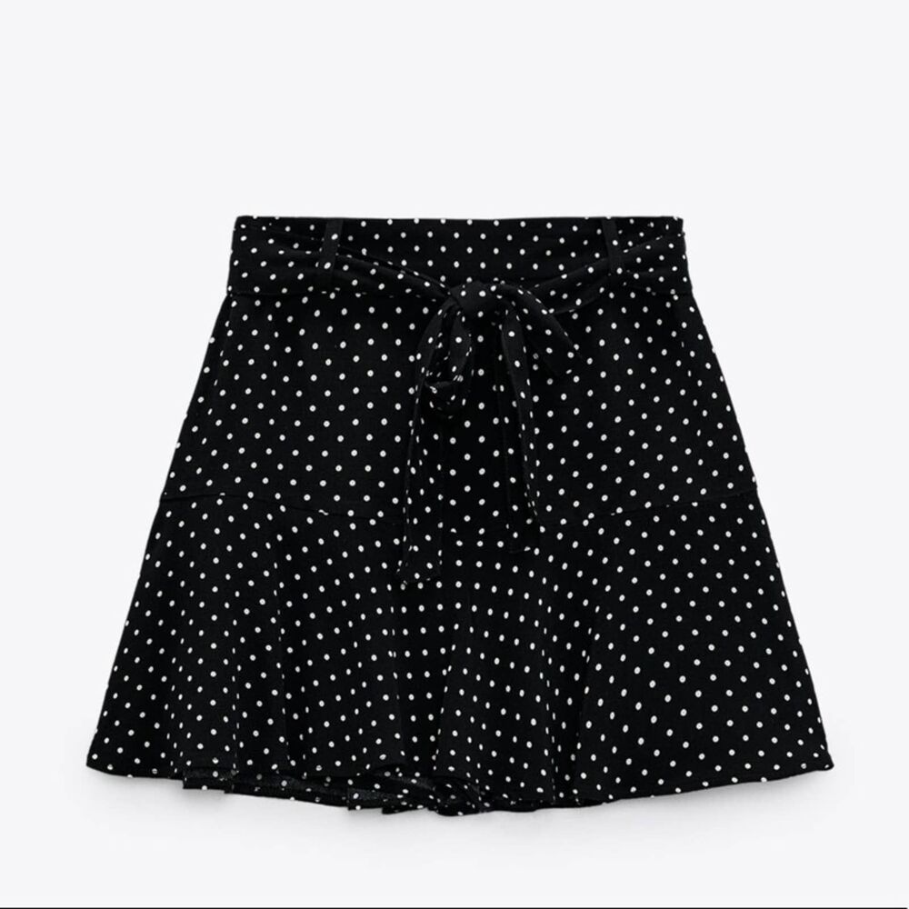 ZARA POLKA DOT BOW TRIM SKORT BLACK SMALL - Picture 4 of 6